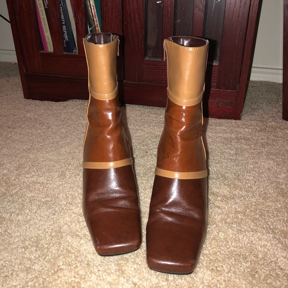 ‘70s Mod Color-Block Square-Toe Leather Boot Heels - Picture 2 of 15